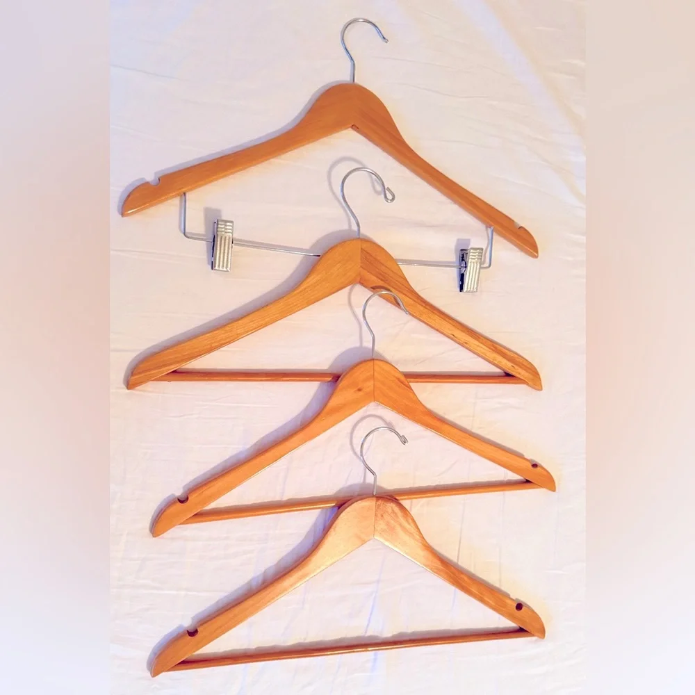 Set of 4 Vintage Wooden Suit Hangers - Light Wood